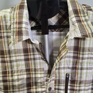 Ascend Mens Breathable Long Sleeve Green Plaid Shirt Fishing Outdoor Size L